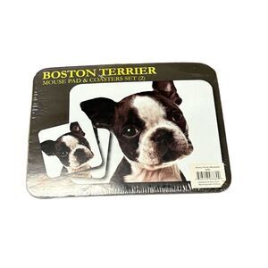 Boston terrier, mouse pad and coaster set